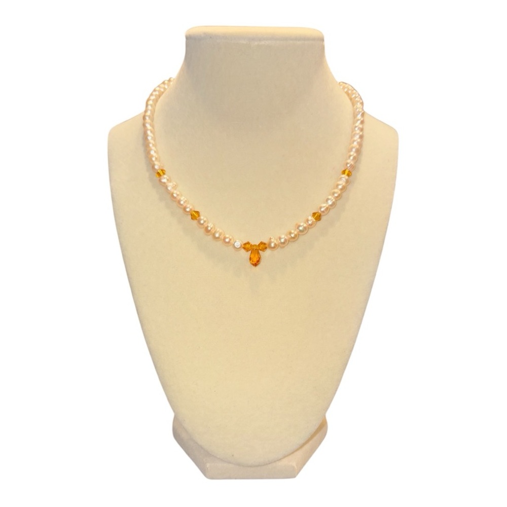 Vintage Freshwater Pearl & Austrian Crystal Necklace with Crystal Drop JB1